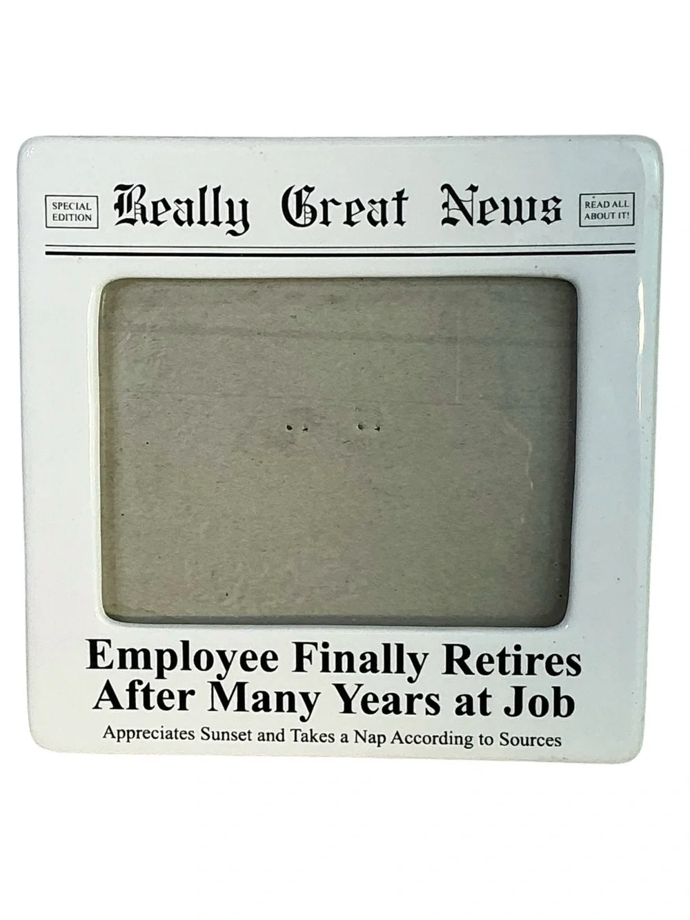 Retirement Photo Frame Vintage Enesco Ceramic Glass Cover Square White Black